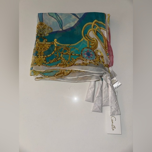 Camilla “Sail Away With Me” pink blue silk nautical baroque scarf belt wrap top - Picture 3 of 4